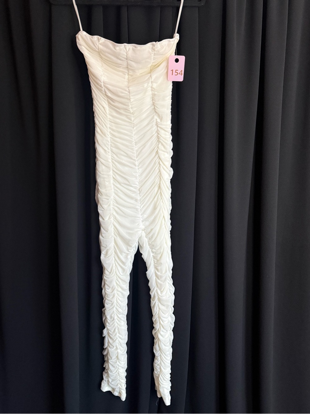 Ruched White Strapless Jumpsuit